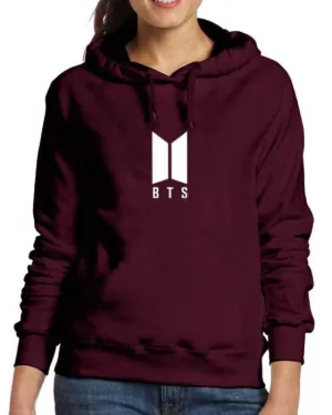 BTS Stylish Maroon Printed Hoodie For Women