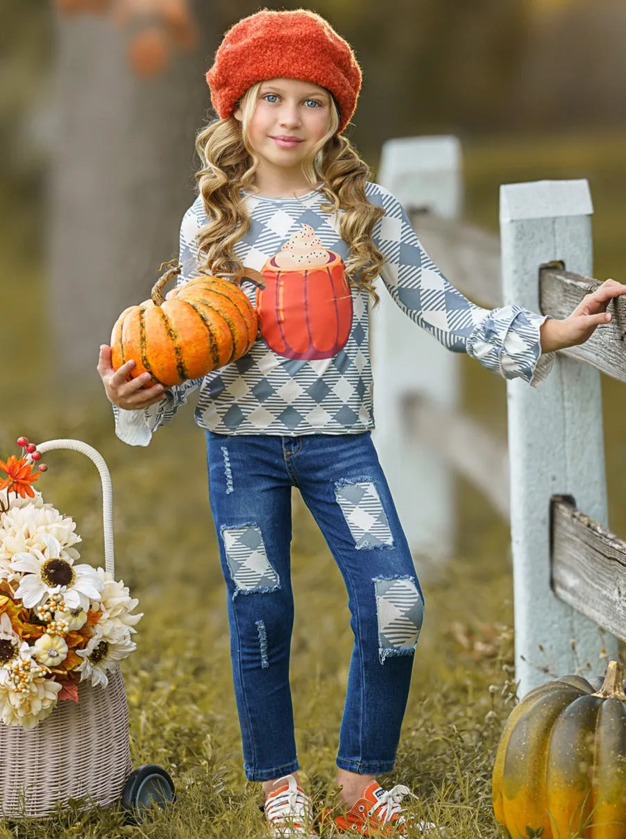 But First, Pumpkin Spice Patched Jeans Set