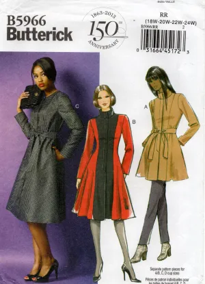 Butterick 5966 Womens Fit and Flared Coat Jacket & Belt Sewing Pattern Size 18 - 24 UNCUT Factory Folded