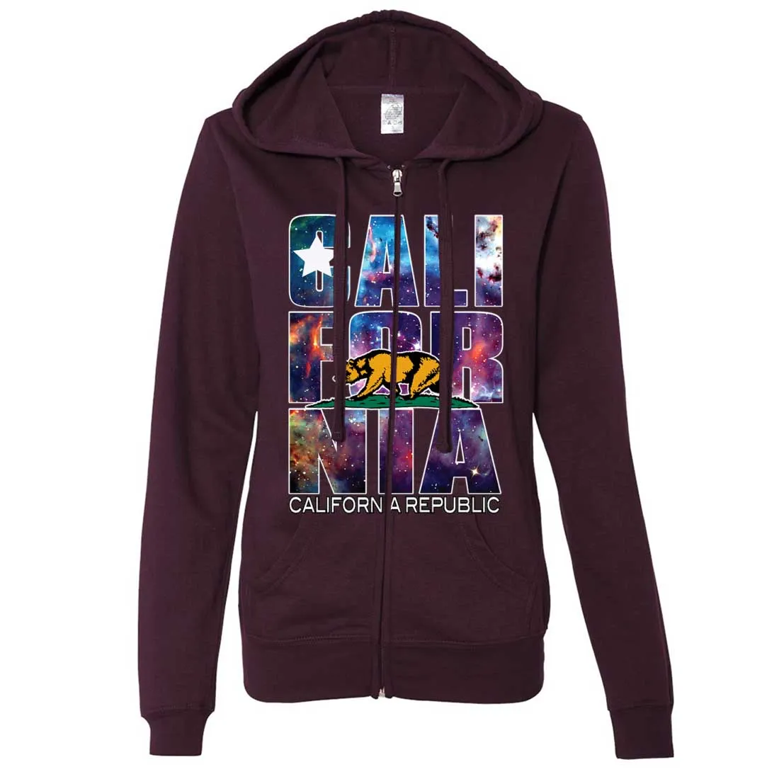 California Cosmic Flag Logo In Space Galaxy Ladies Zip-Up Hoodie