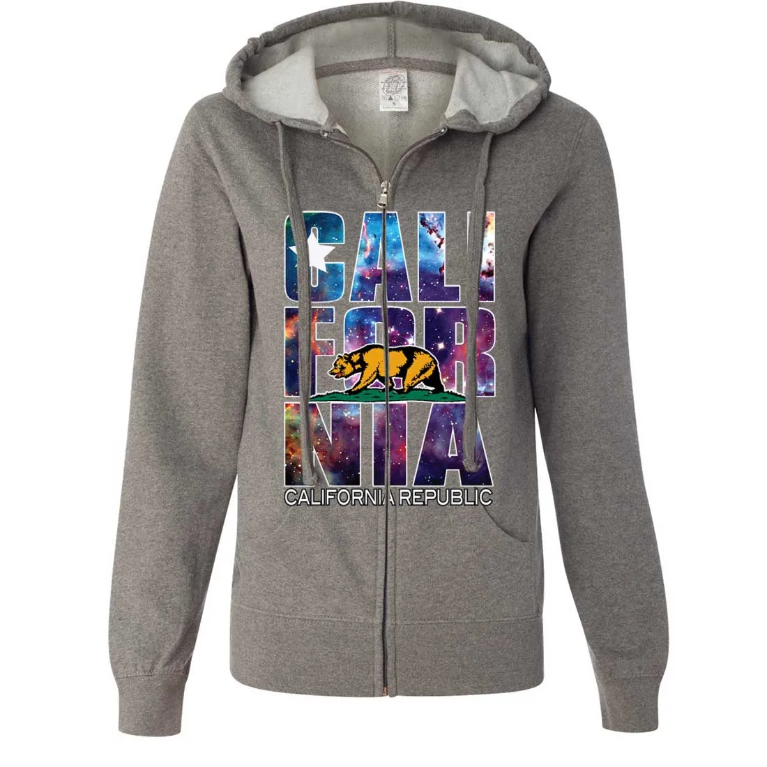 California Cosmic Flag Logo In Space Galaxy Ladies Zip-Up Hoodie