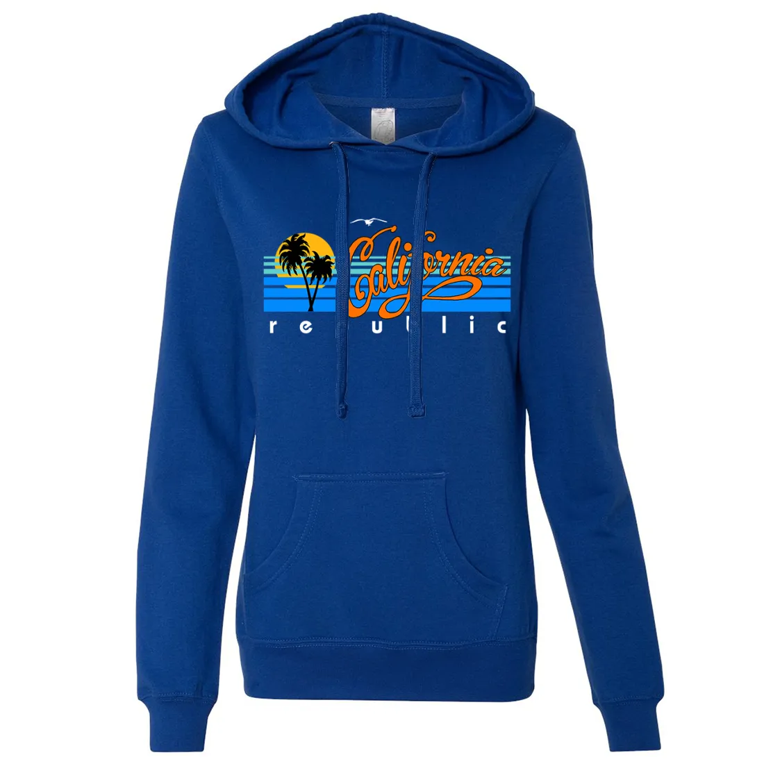 California Republic Palm Trees Ladies Lightweight Fitted Hoodie