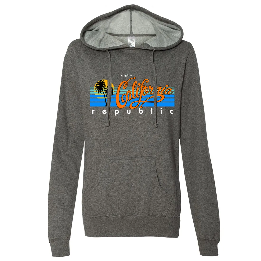 California Republic Palm Trees Ladies Lightweight Fitted Hoodie