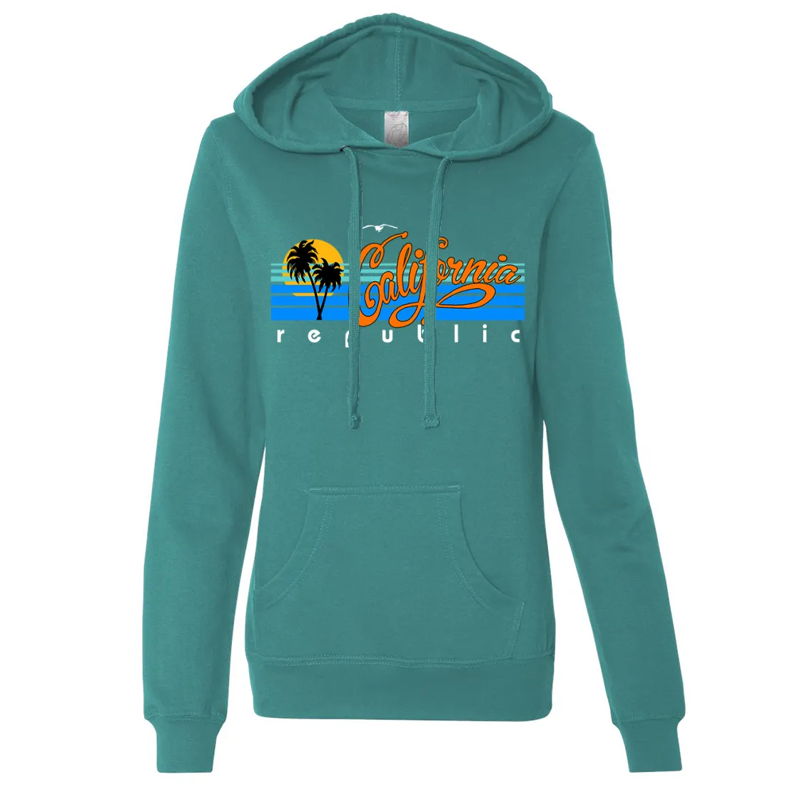 California Republic Palm Trees Ladies Lightweight Fitted Hoodie