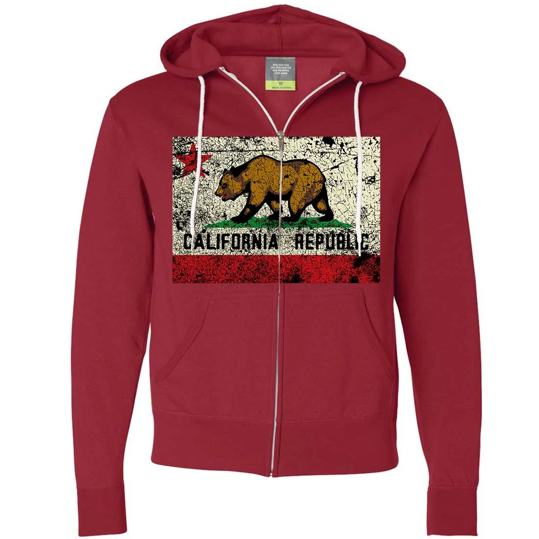 California State Flag Distressed Zip-Up Hoodie