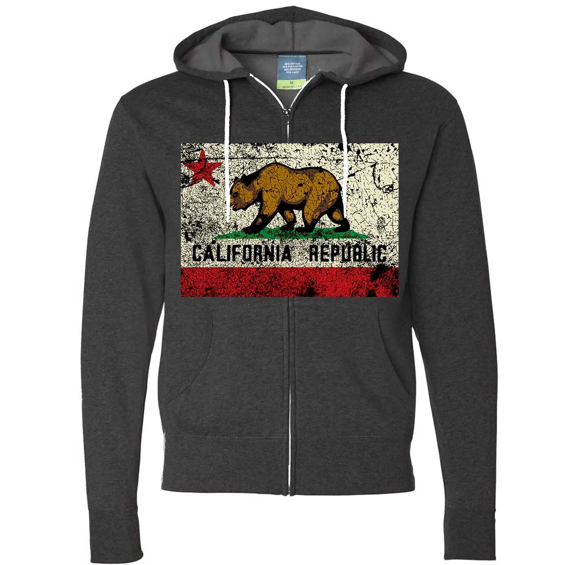 California State Flag Distressed Zip-Up Hoodie