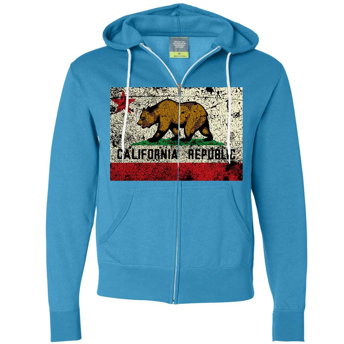 California State Flag Distressed Zip-Up Hoodie