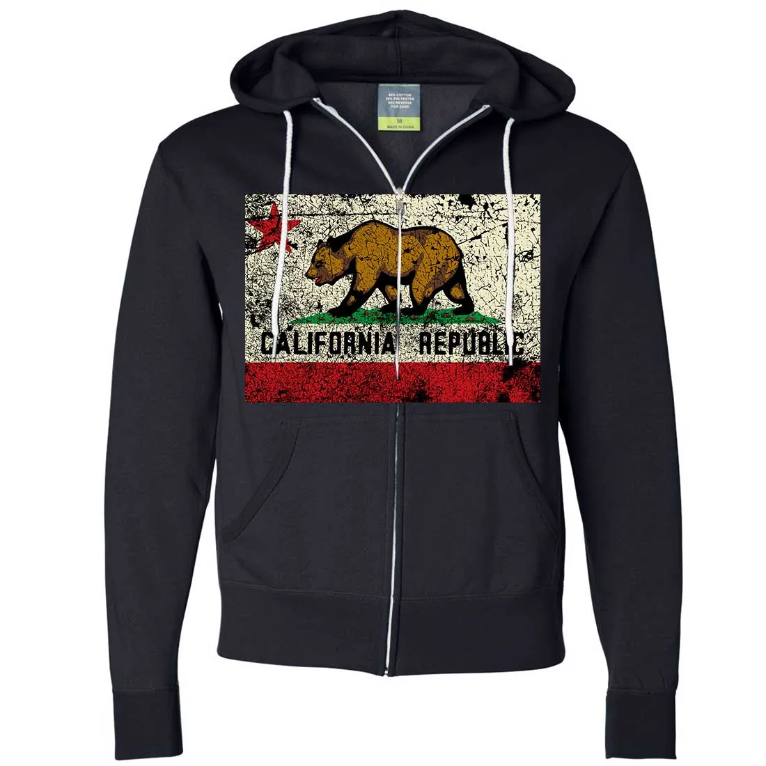 California State Flag Distressed Zip-Up Hoodie