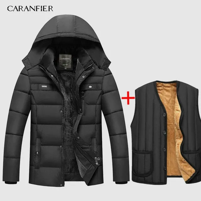 CARANFIER Warm Thick Winter Jacket Men Clothes Casual Stand Collar