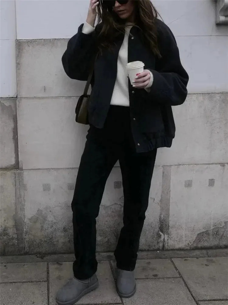 Casual Gray Warm Baseball Jacket Overcoat