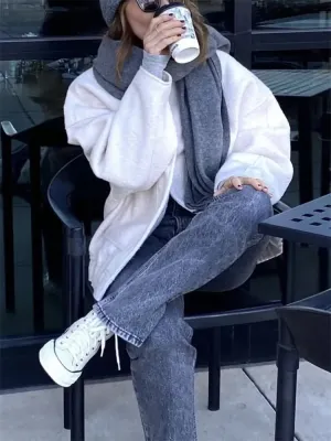 Casual Gray Warm Baseball Jacket Overcoat