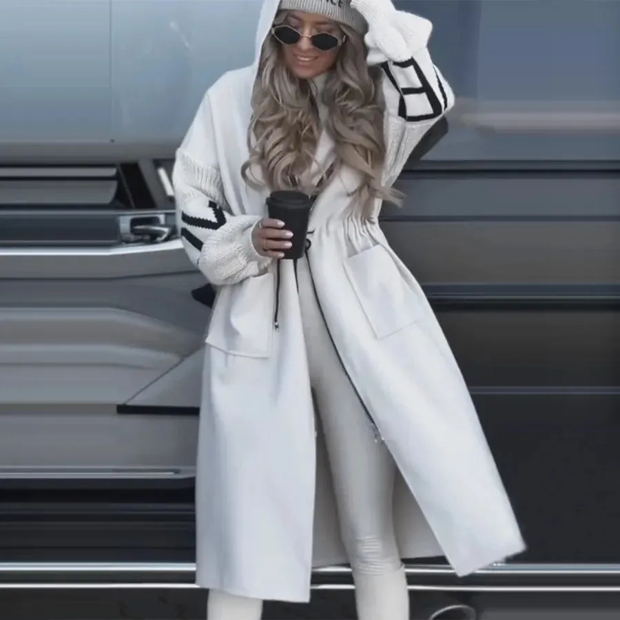 Casual Long Patchwork Lace-Up Overcoat