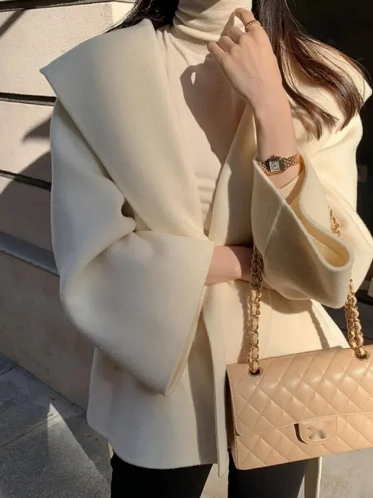 Chic Brown Woolen Hooded Overcoat