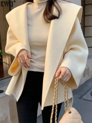 Chic Brown Woolen Hooded Overcoat