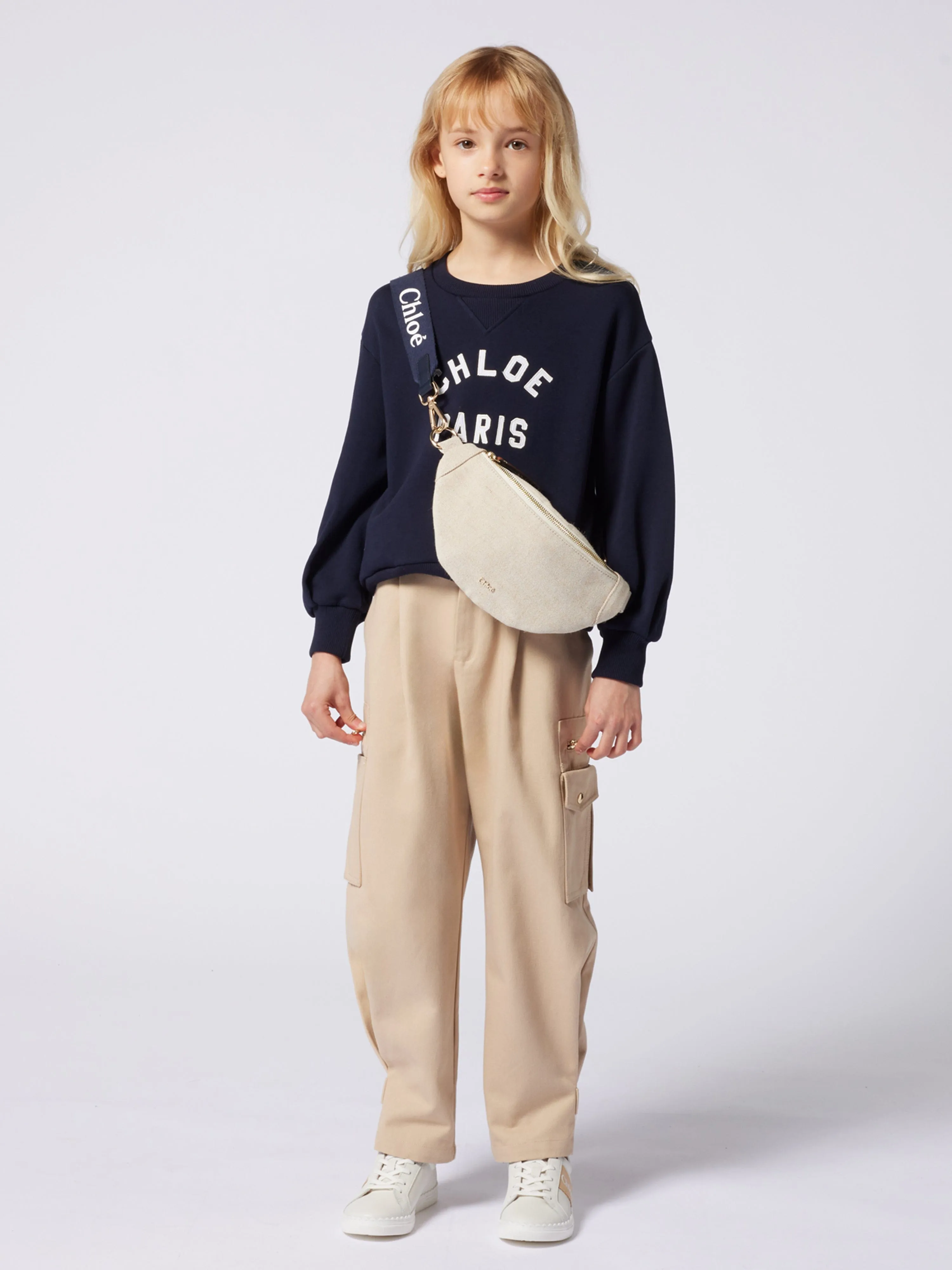 Chloé Girls Paris Logo Sweatshirt in Navy