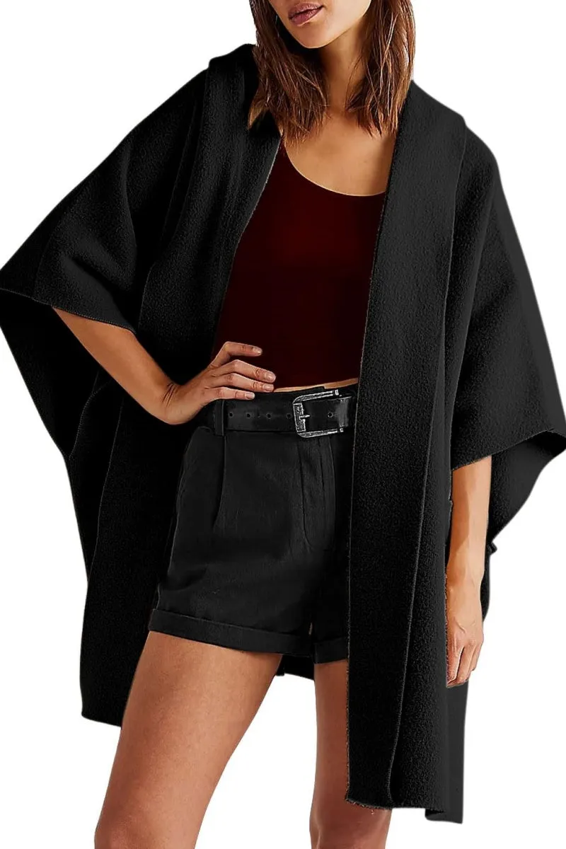 Chouyatou Women Hooded Kimono Cardigan Sweater Oversized Open Front Cardigan Jacket