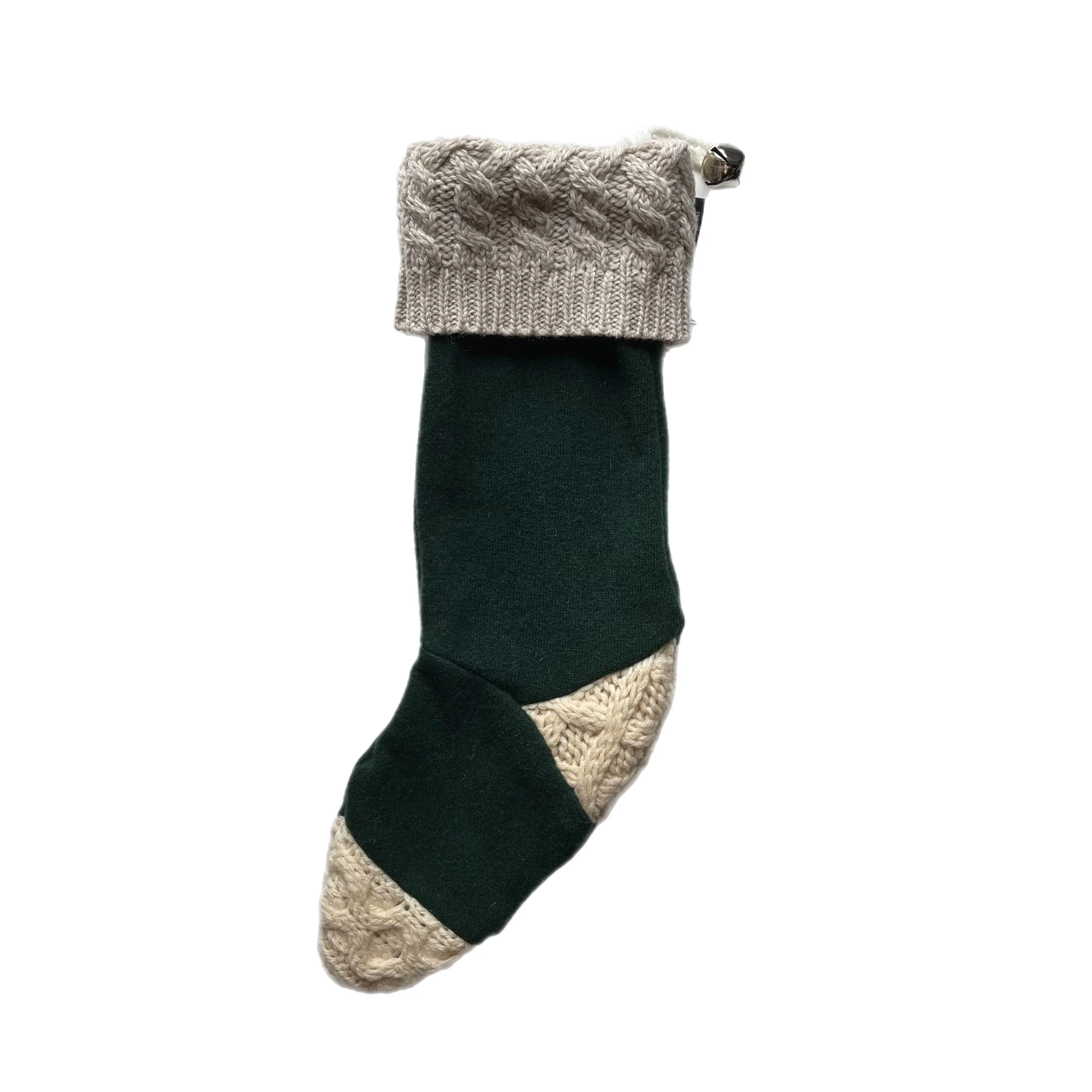 Christmas Stocking - Green & Cream - 048