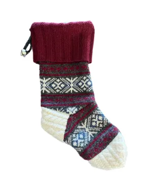 Christmas Stocking - Maroon & Cream & Blue Nordic - 058