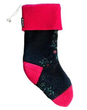 Christmas Stocking - Red & Black/Green Holly Print  - 068