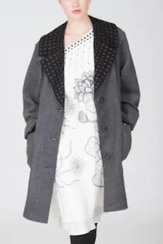Classic Embroidered Herringbone Lotus Coat (Grey Heather/Black) Style# 9293