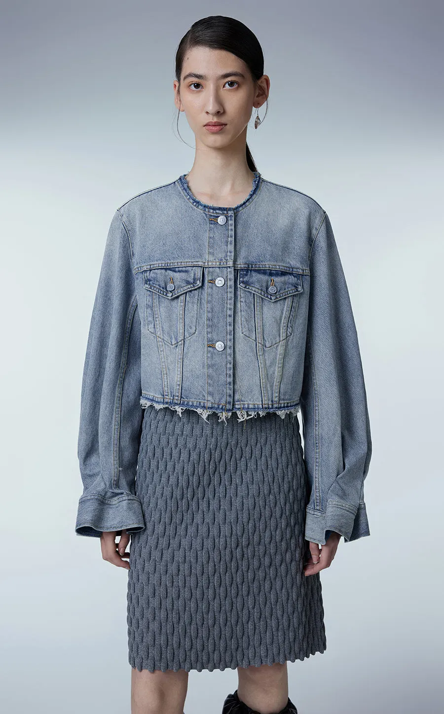 Coat / JNBY Relaxed Collarless Demin Jacket