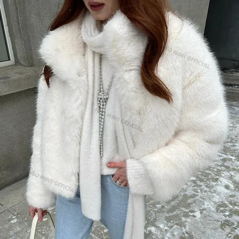 Collar Girls Fur Jacket Fox Thicken Coat Fur Faux Chic Heavy-duty Outerwear Winter No-hassle returns Fashion Warm Women Stand Yellow Streetwear