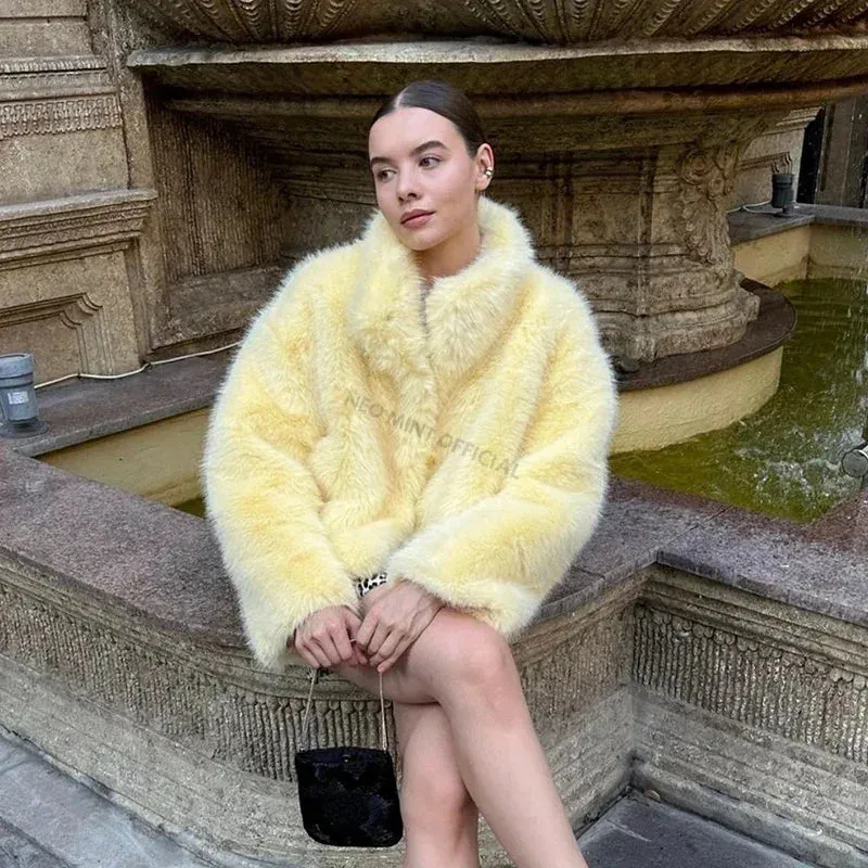 Collar Girls Fur Jacket Fox Thicken Coat Fur Faux Chic Heavy-duty Outerwear Winter No-hassle returns Fashion Warm Women Stand Yellow Streetwear