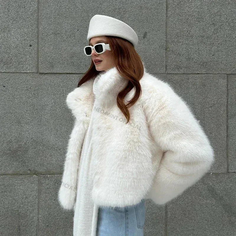 Collar Girls Fur Jacket Fox Thicken Coat Fur Faux Chic Heavy-duty Outerwear Winter No-hassle returns Fashion Warm Women Stand Yellow Streetwear