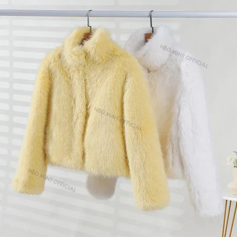 Collar Girls Fur Jacket Fox Thicken Coat Fur Faux Chic Heavy-duty Outerwear Winter No-hassle returns Fashion Warm Women Stand Yellow Streetwear