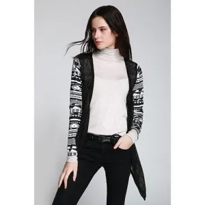 Collarless Open Front Asymmetric Cardigan - Black S