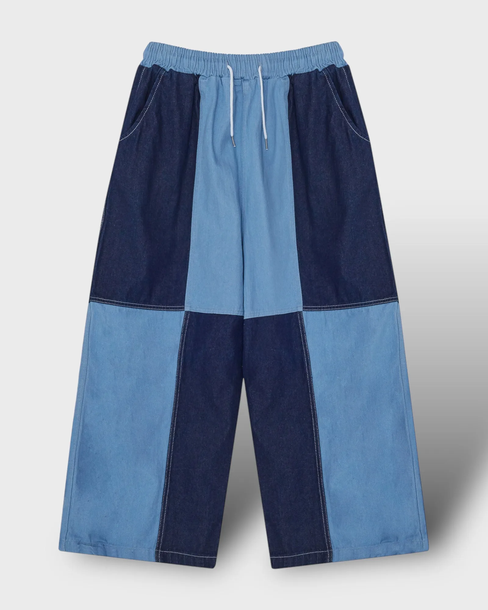 Color Block Wide Leg Denim Pants