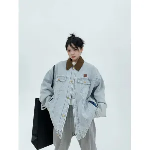 Corduroy Collar Oversized Denim Jacket