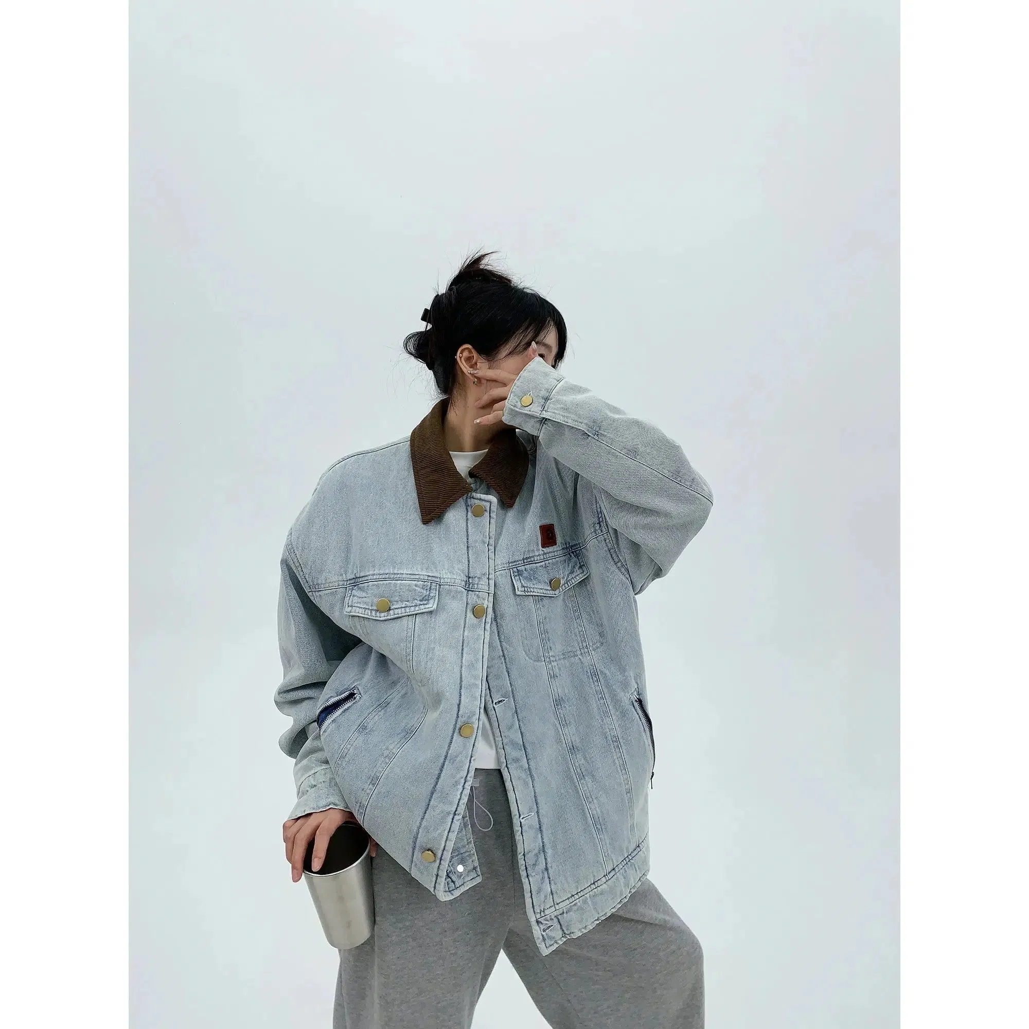 Corduroy Collar Oversized Denim Jacket