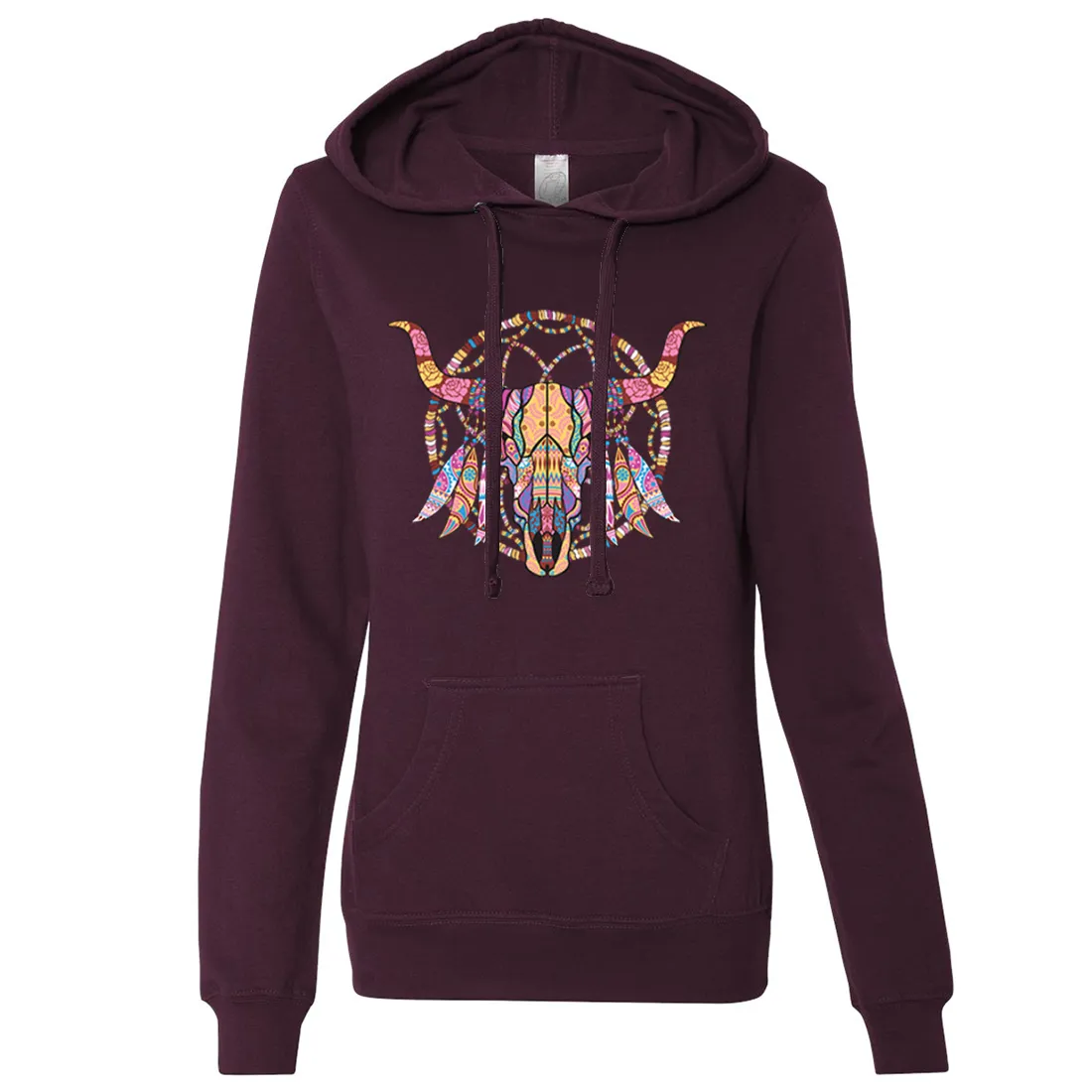 Cow Skull Mosaic Ladies Lightweight Fitted Hoodie
