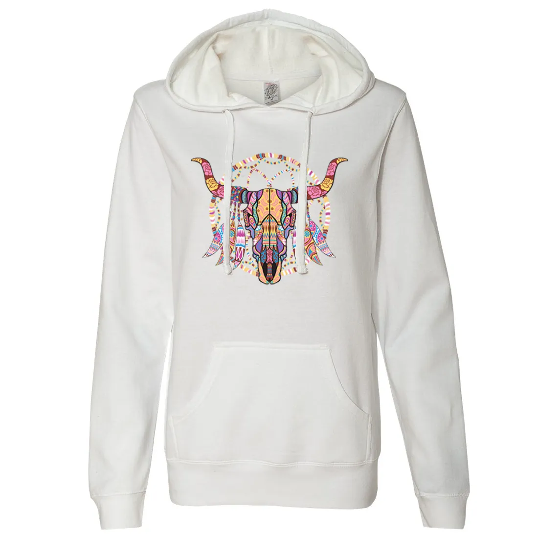 Cow Skull Mosaic Ladies Lightweight Fitted Hoodie