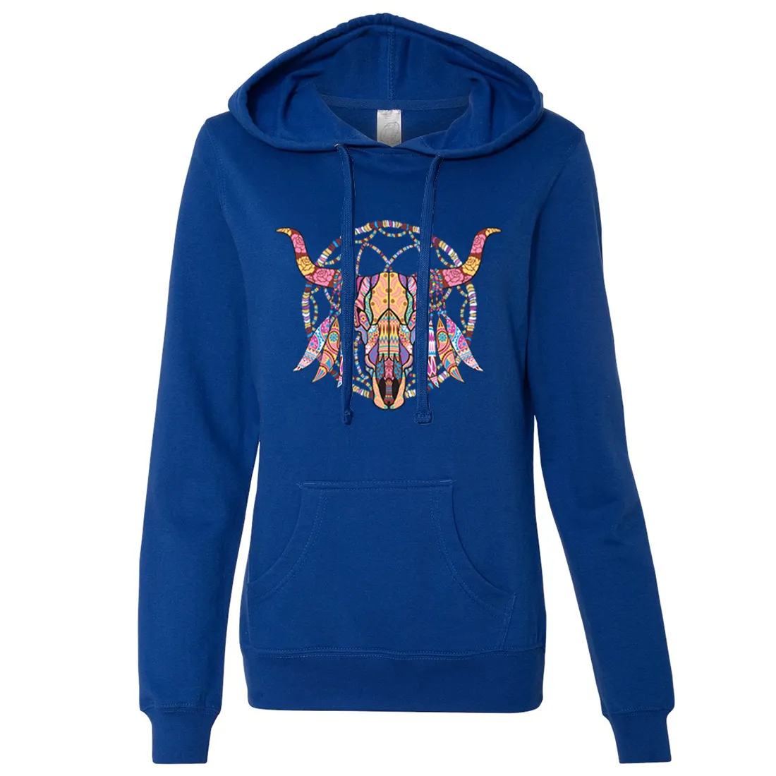 Cow Skull Mosaic Ladies Lightweight Fitted Hoodie