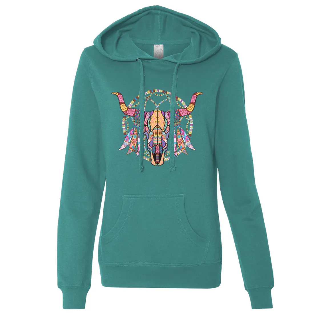 Cow Skull Mosaic Ladies Lightweight Fitted Hoodie