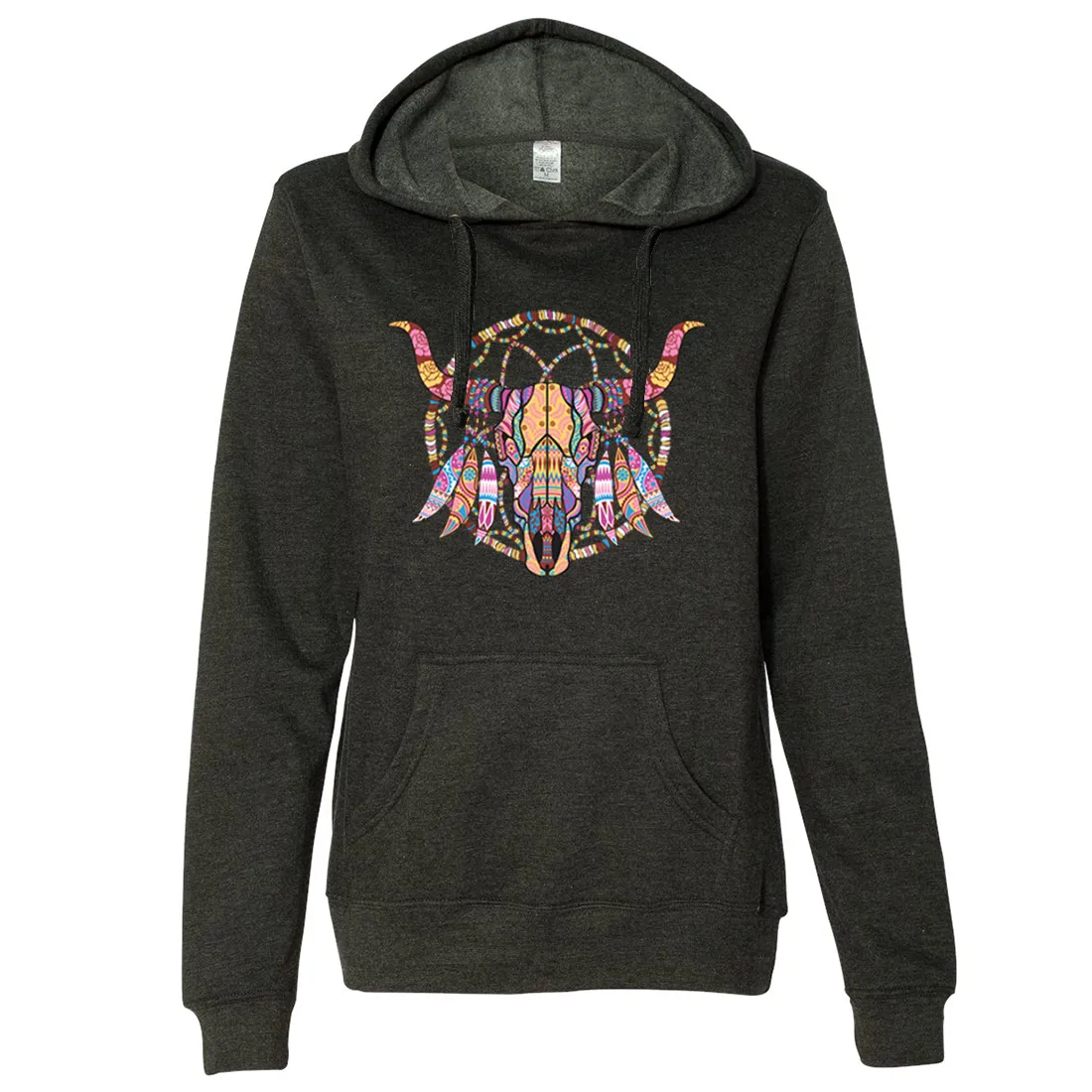 Cow Skull Mosaic Ladies Lightweight Fitted Hoodie