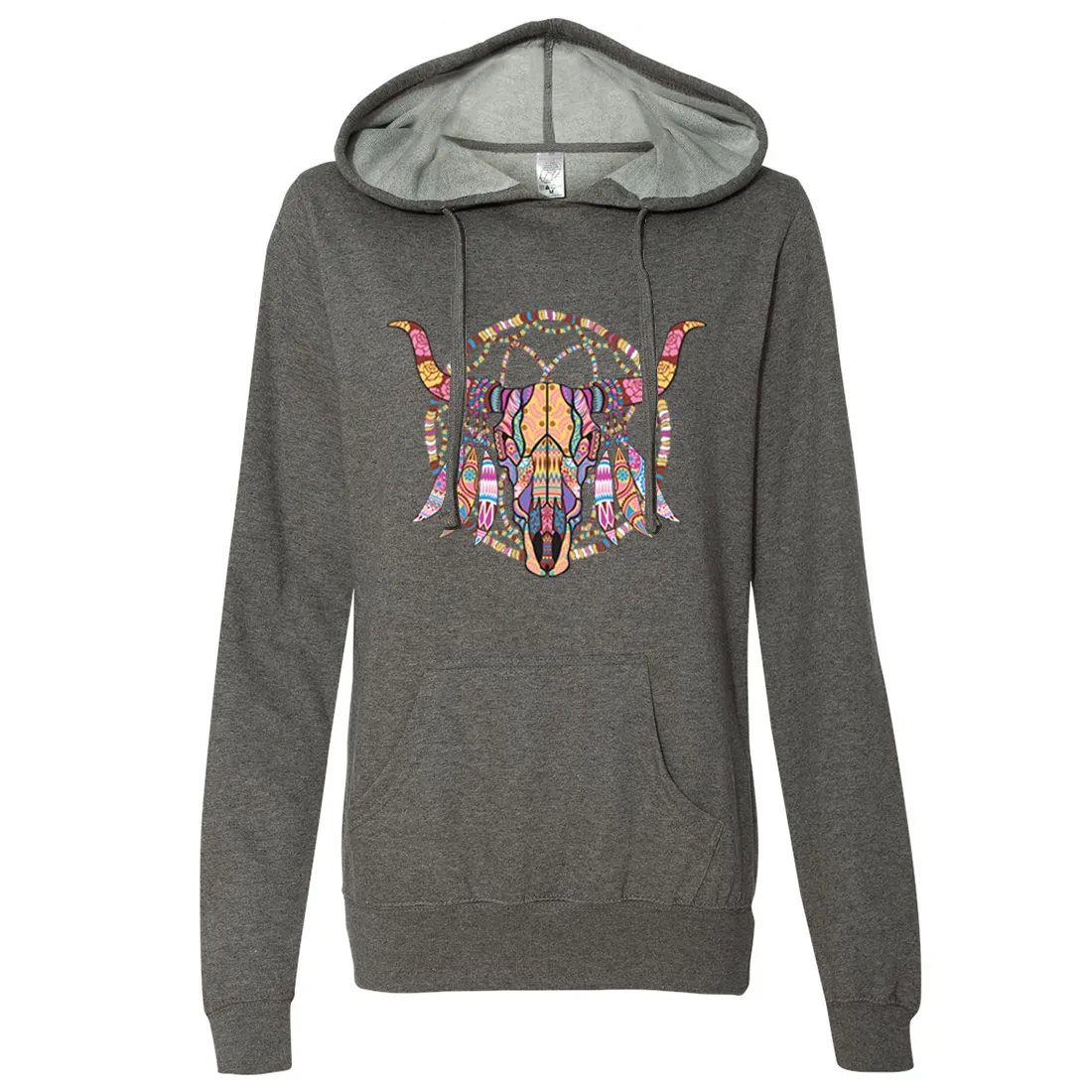 Cow Skull Mosaic Ladies Lightweight Fitted Hoodie