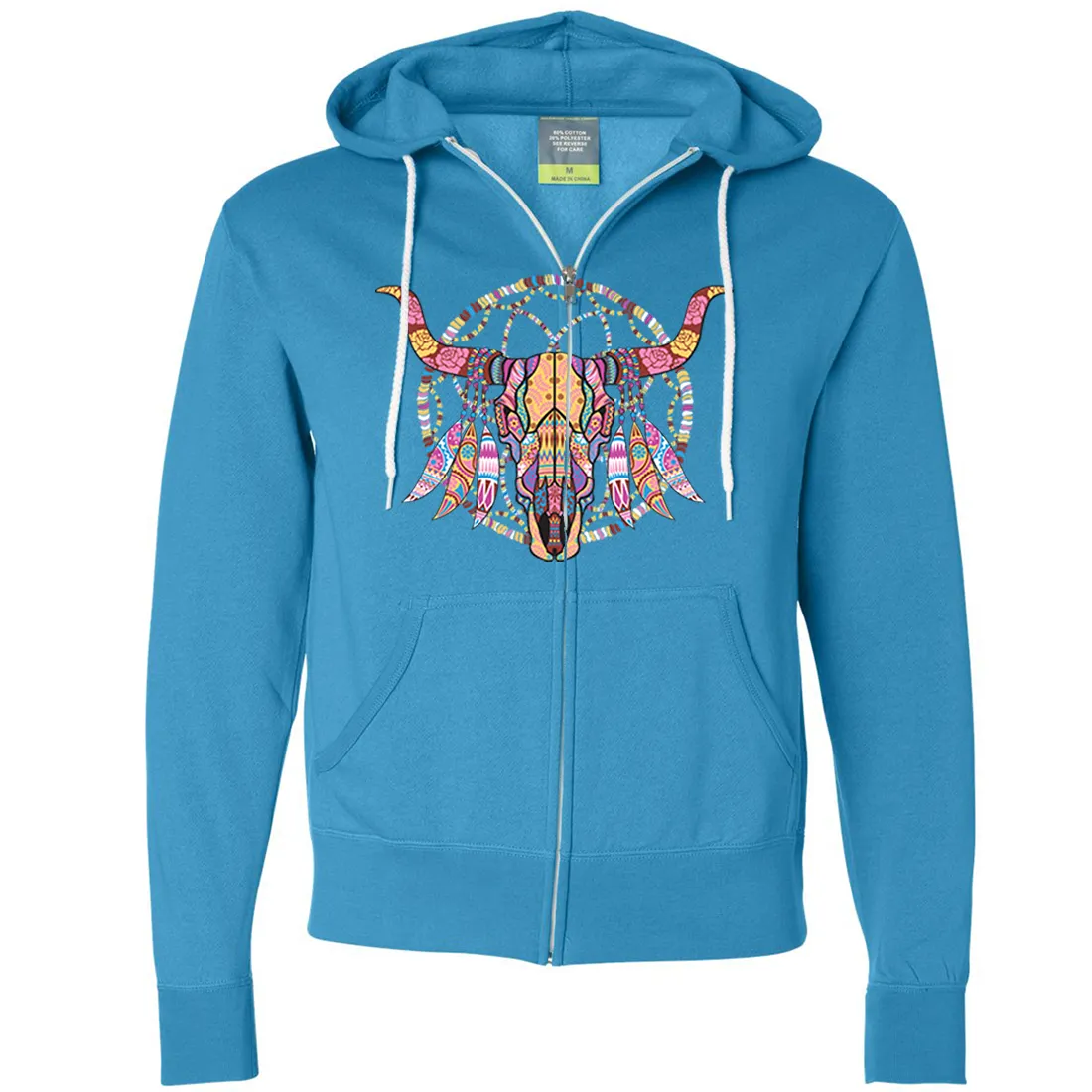 Cow Skull Mosaic Zip-Up Hoodie