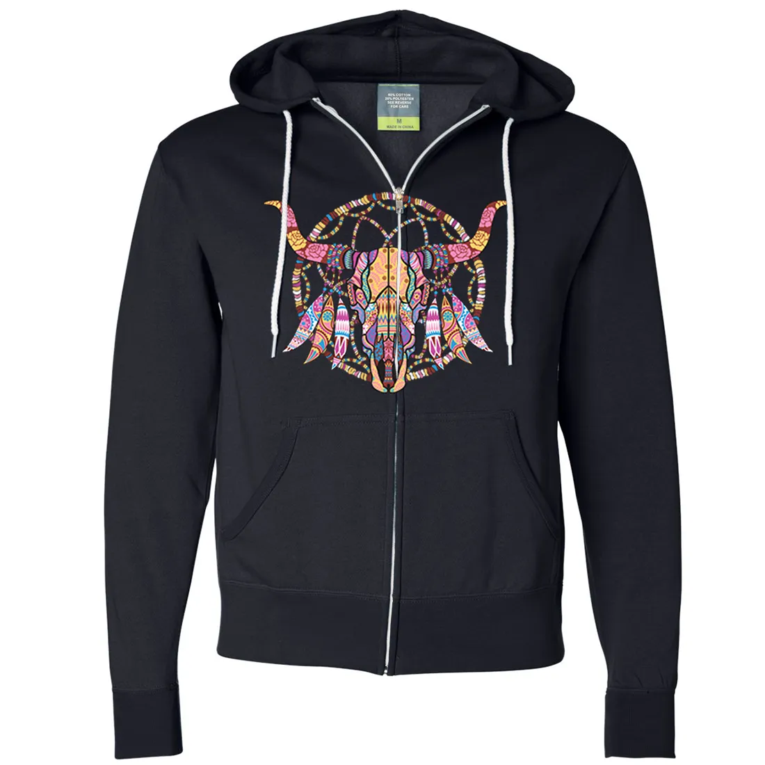 Cow Skull Mosaic Zip-Up Hoodie