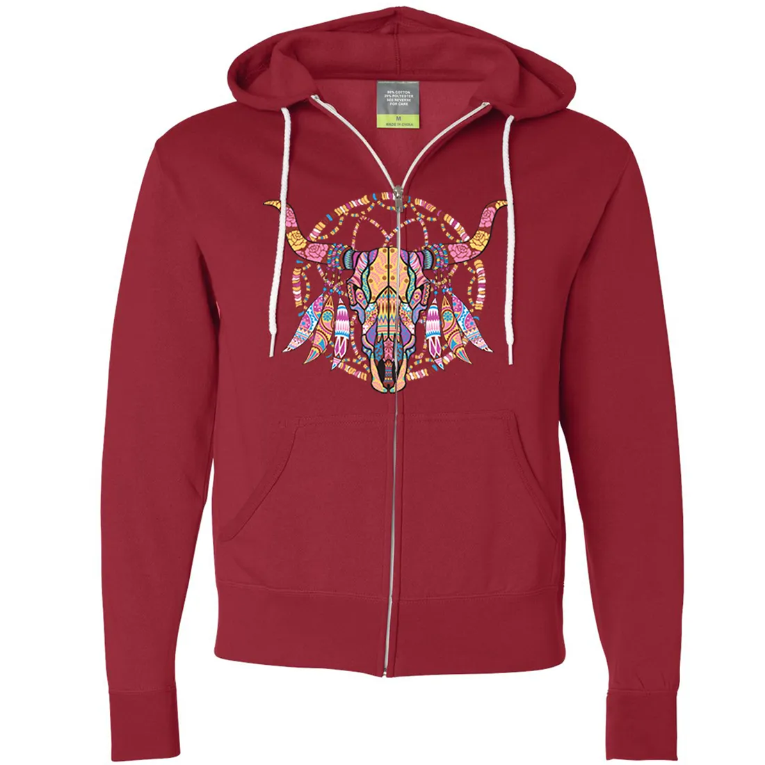 Cow Skull Mosaic Zip-Up Hoodie