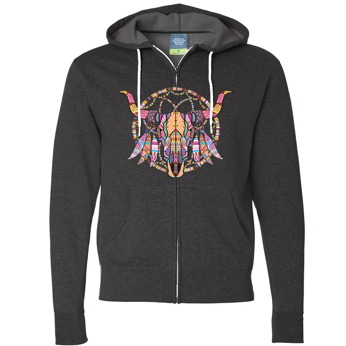 Cow Skull Mosaic Zip-Up Hoodie