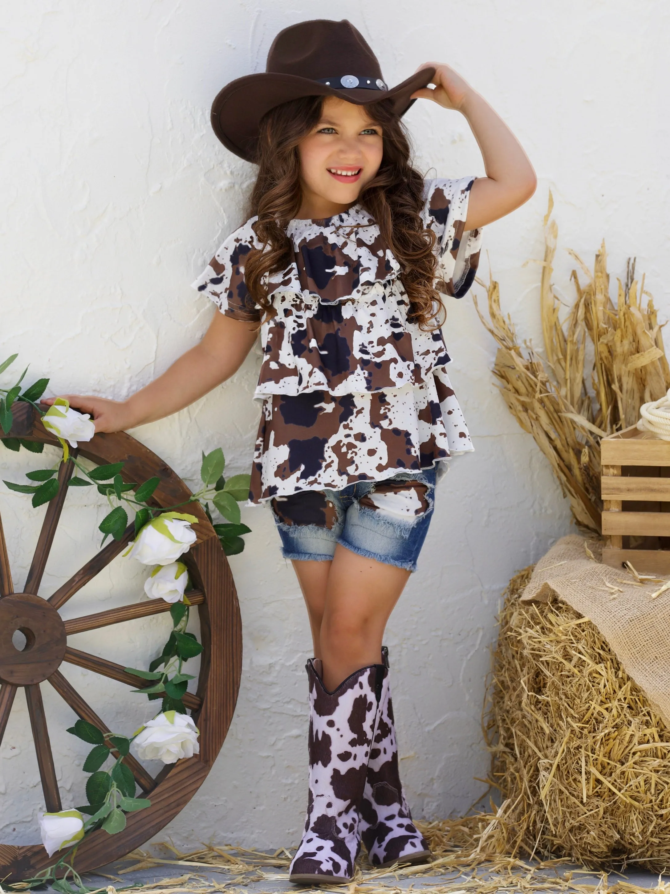 Cowgirls Couture Patched Denim Shorts Set