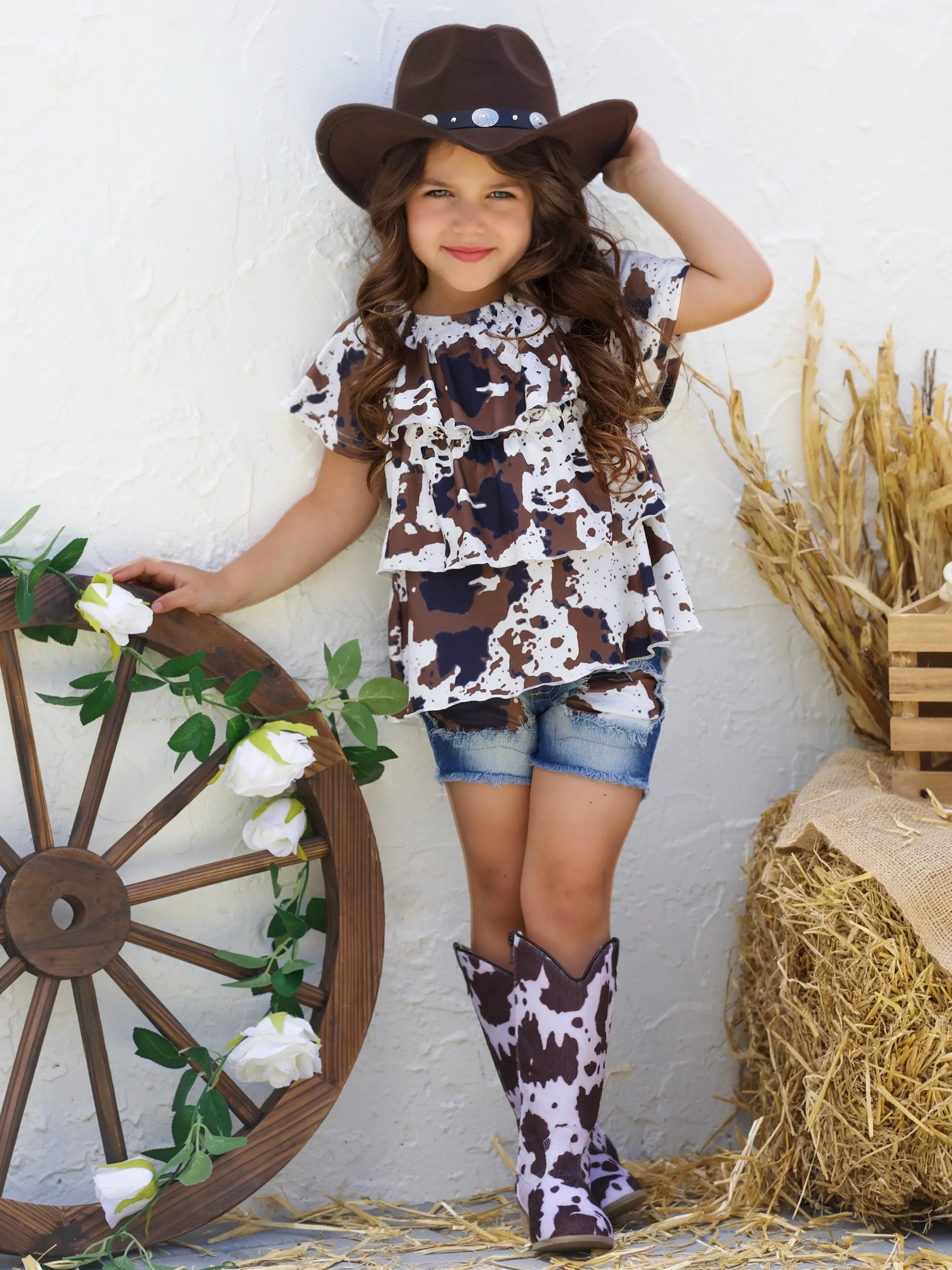 Cowgirls Couture Patched Denim Shorts Set