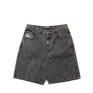 Crawling Death Web Denim Shorts Acid Black