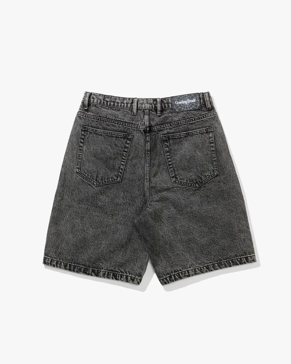Crawling Death Web Denim Shorts Acid Black