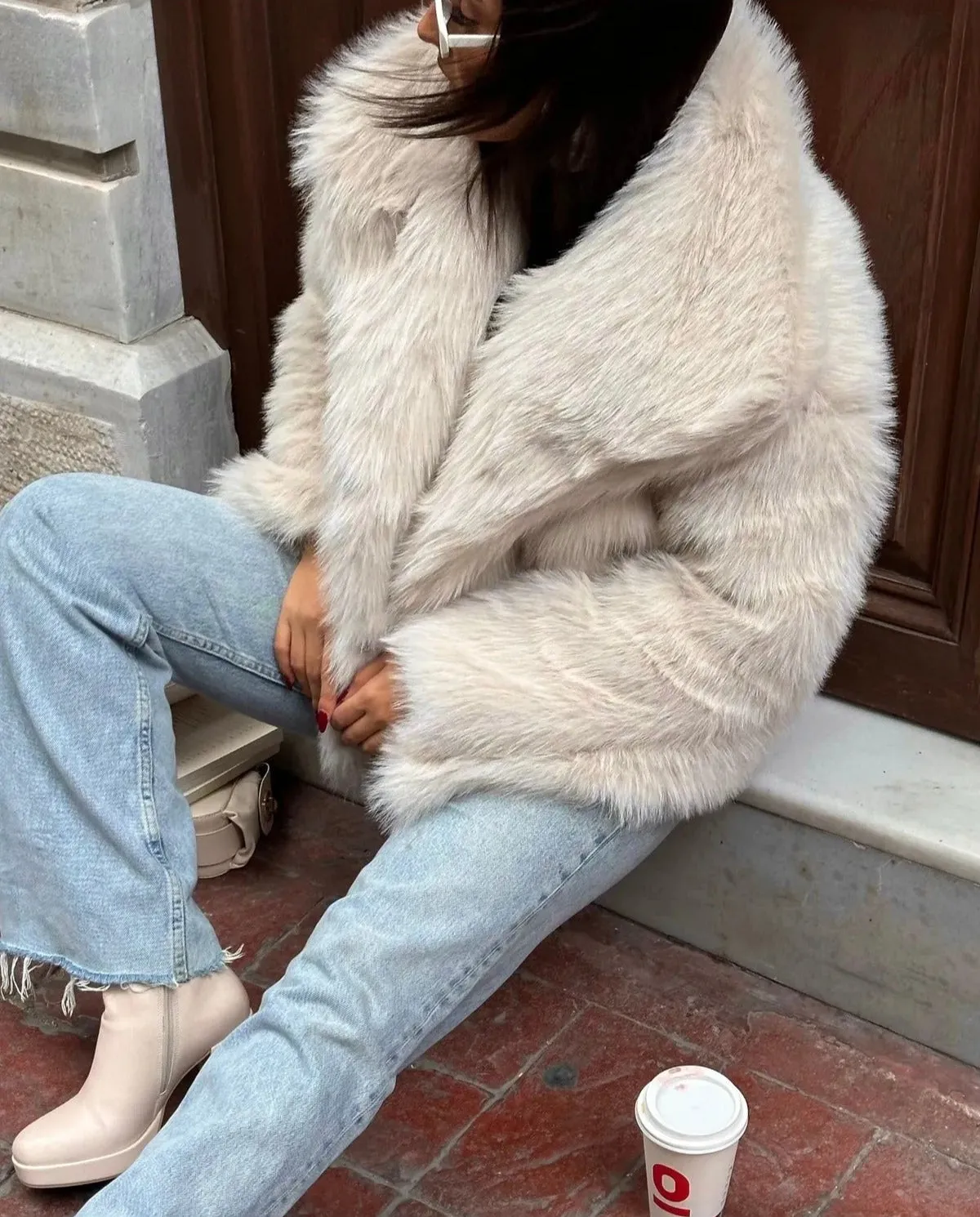 Cream Soft Touch Oversized Premium Fur Plush Coat