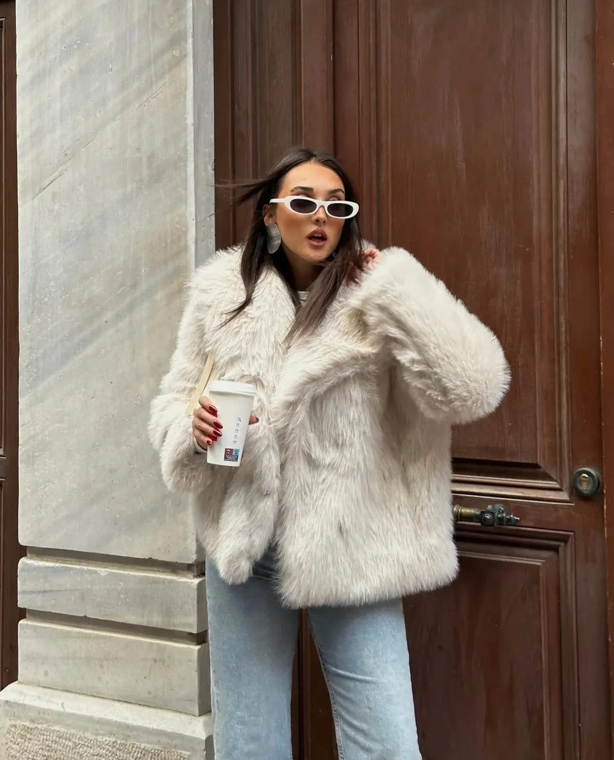 Cream Soft Touch Oversized Premium Fur Plush Coat