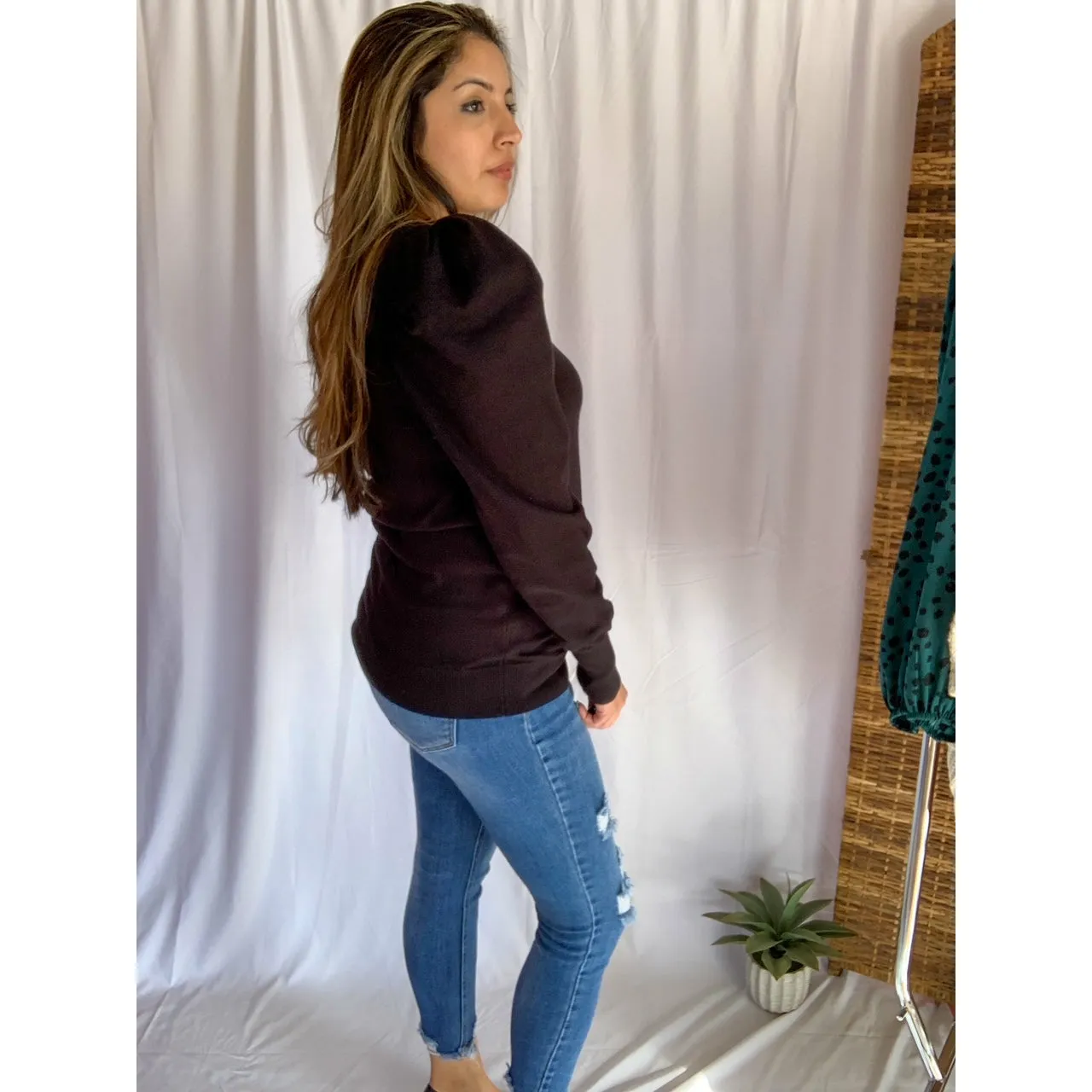 Do It All Crew Neckline Puff Shoulder & Sleeve Sweater - Black